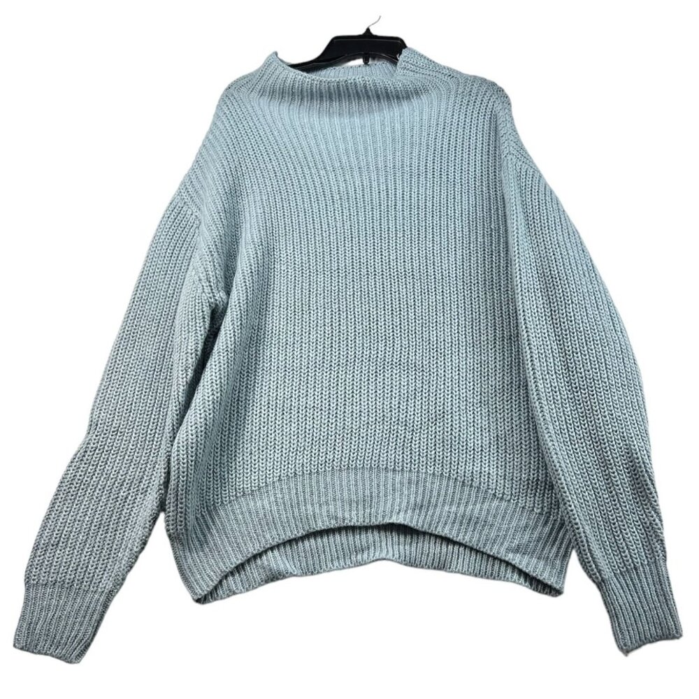 Black Tape Sweater Womens size Large Blue Mock Neck Knit Oversized New